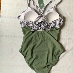 Cupshe Olive and White Striped Swimsuit